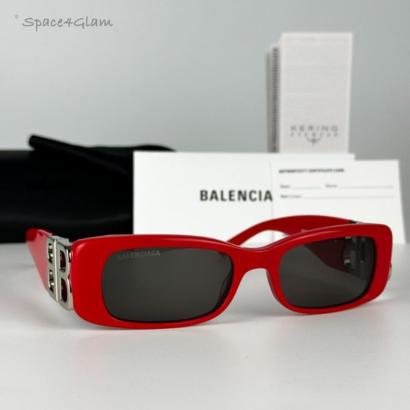 NEW Balenciaga BB0096S 015 Red Silver Logo Rectangle Unisex Sunglasses - Picture 3 of 12